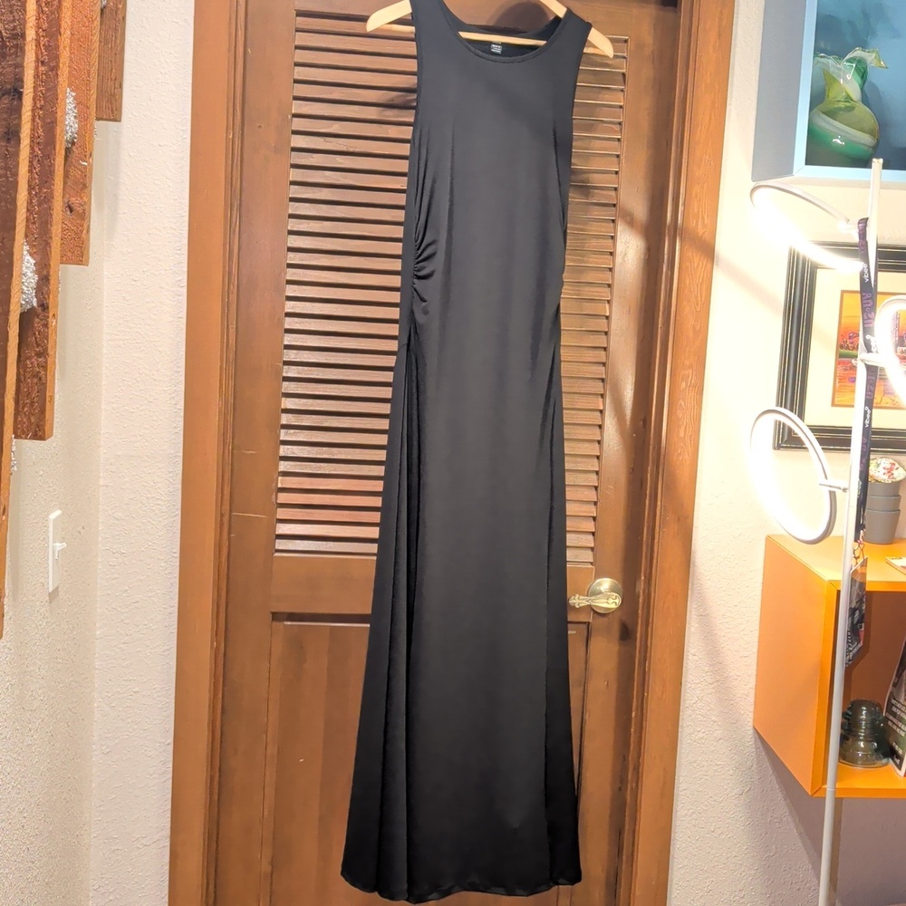 Black Ruched Sleeveless Tank Floor Length Dress - Formal